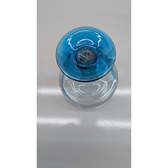 Mexican Hand Blown Glass Margarita Goblet Blue Rim Base Unique Design - Picture 5 of 10